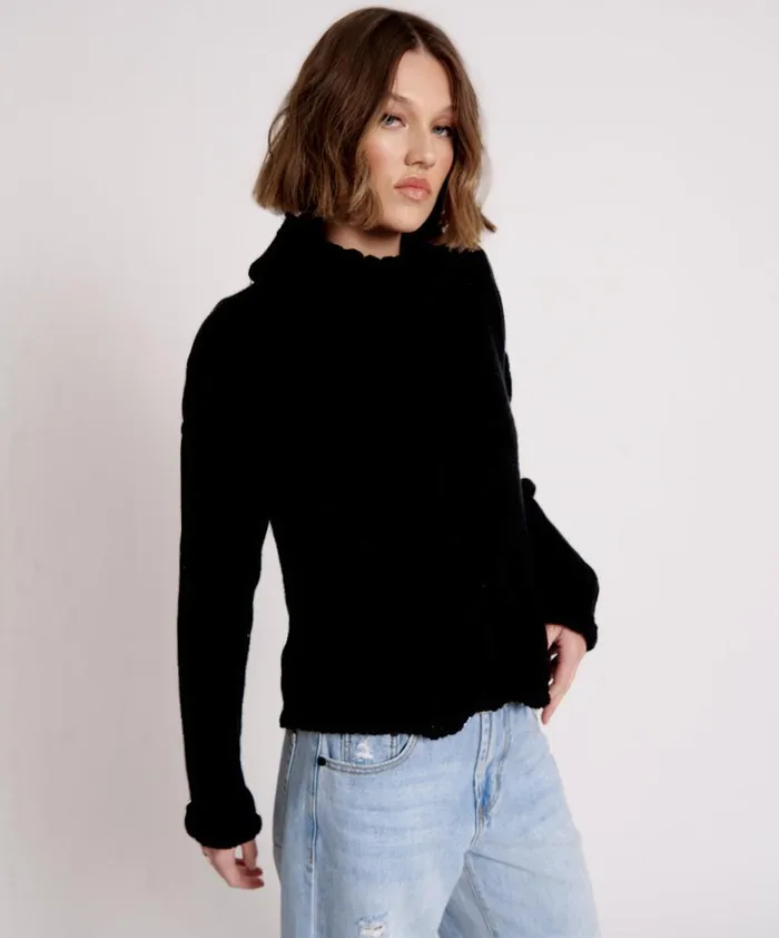 CLASSIC CHUNKY ROLL NECK KNIT SWEATER BLACK Women One Teaspoon Knitwear CLASSIC CHUNKY ROLL NECK KNIT SWEATER BLACK Women One Teaspoon Knitwear