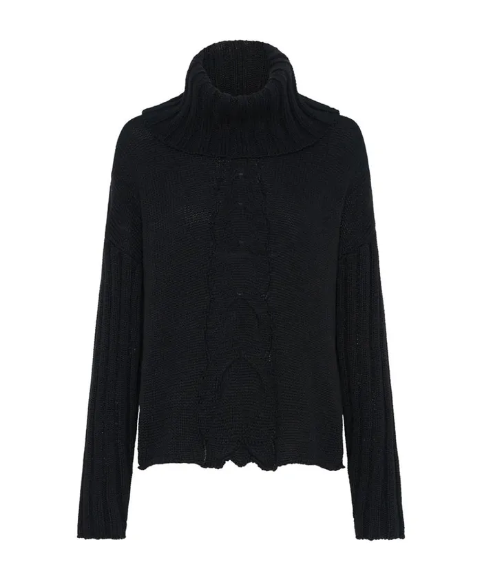 CLASSIC CHUNKY ROLL NECK KNIT SWEATER BLACK Women One Teaspoon Knitwear CLASSIC CHUNKY ROLL NECK KNIT SWEATER BLACK Women One Teaspoon Knitwear