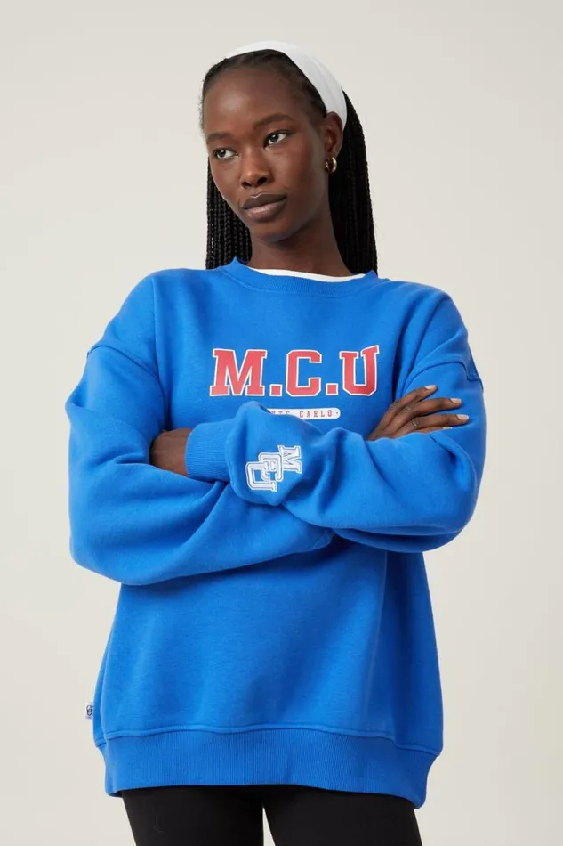 Classic Fleece Graphic Crew Sweatshirt Mcu Pacific Blue Women Cotton On Tops
