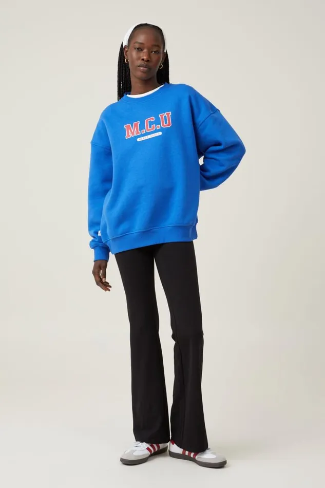 Classic Fleece Graphic Crew Sweatshirt Mcu Pacific Blue Women Cotton On Tops Classic Fleece Graphic Crew Sweatshirt Mcu Pacific Blue Women Cotton On Tops