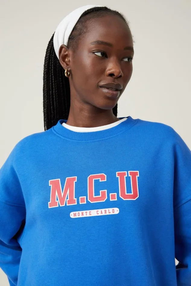 Classic Fleece Graphic Crew Sweatshirt Mcu Pacific Blue Women Cotton On Tops Classic Fleece Graphic Crew Sweatshirt Mcu Pacific Blue Women Cotton On Tops