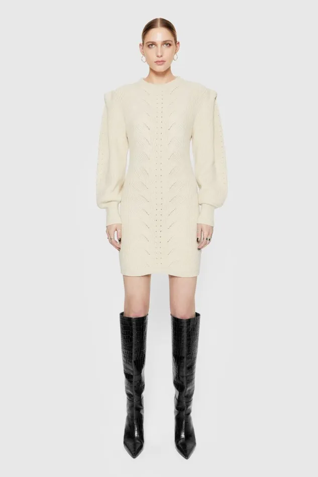 Clothing Dresses Rebecca Minkoff Daisy Cable Mini Sweater Dress Winter White