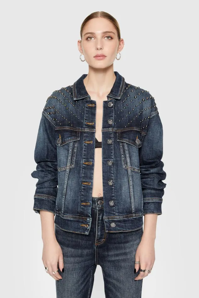 Clothing Leather Rebecca Minkoff Ozzy Studded Denim Jacket Skyline Wash