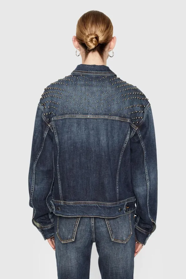 Clothing Leather Rebecca Minkoff Ozzy Studded Denim Jacket Skyline Wash
