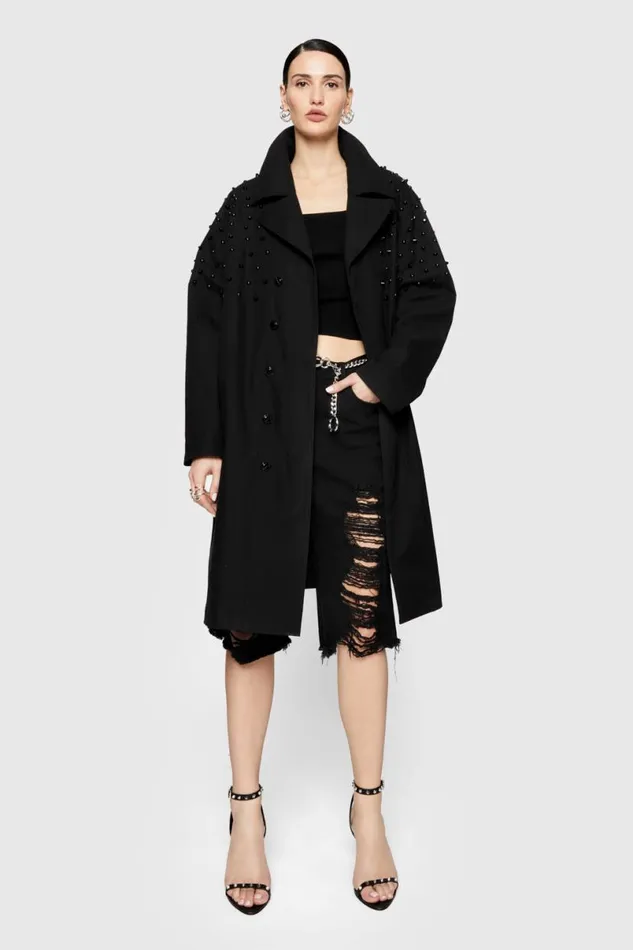 Clothing Outerwear Rebecca Minkoff Bowie Studded Trenchcoat True Black