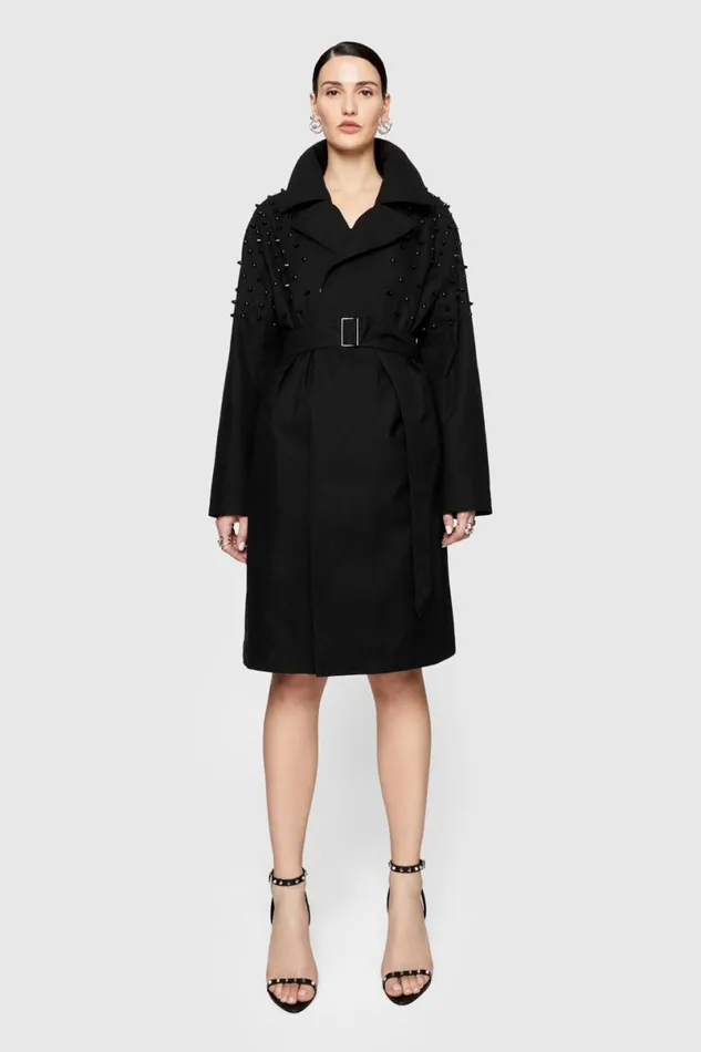 Clothing Outerwear Rebecca Minkoff Bowie Studded Trenchcoat True Black