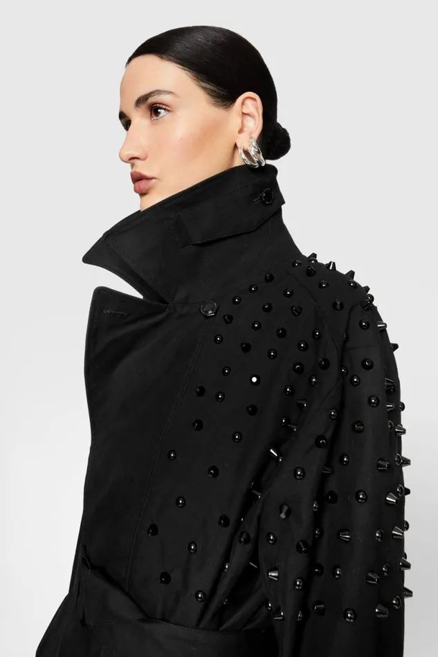 Clothing Outerwear Rebecca Minkoff Bowie Studded Trenchcoat True Black