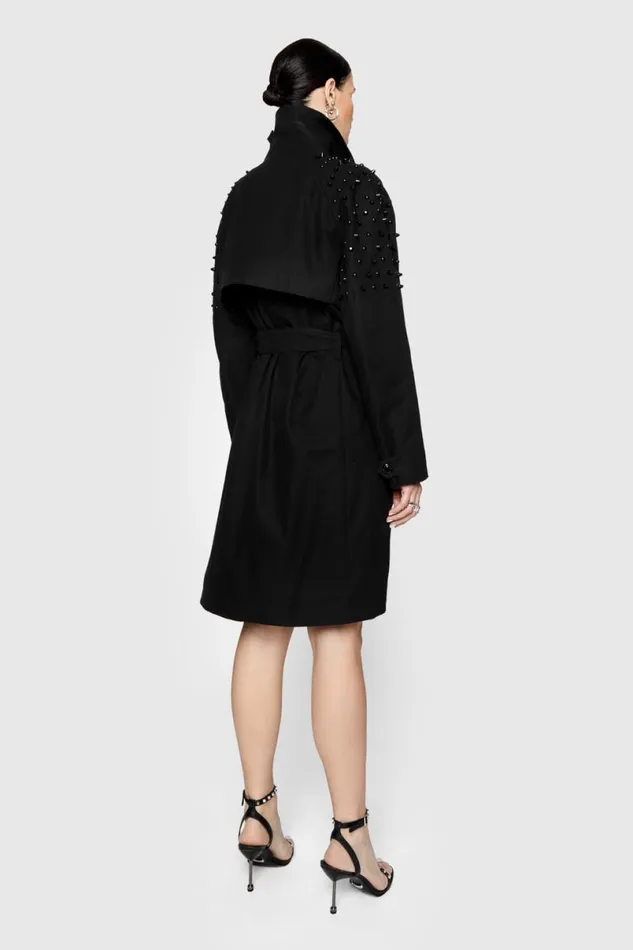 Clothing Outerwear Rebecca Minkoff Bowie Studded Trenchcoat True Black