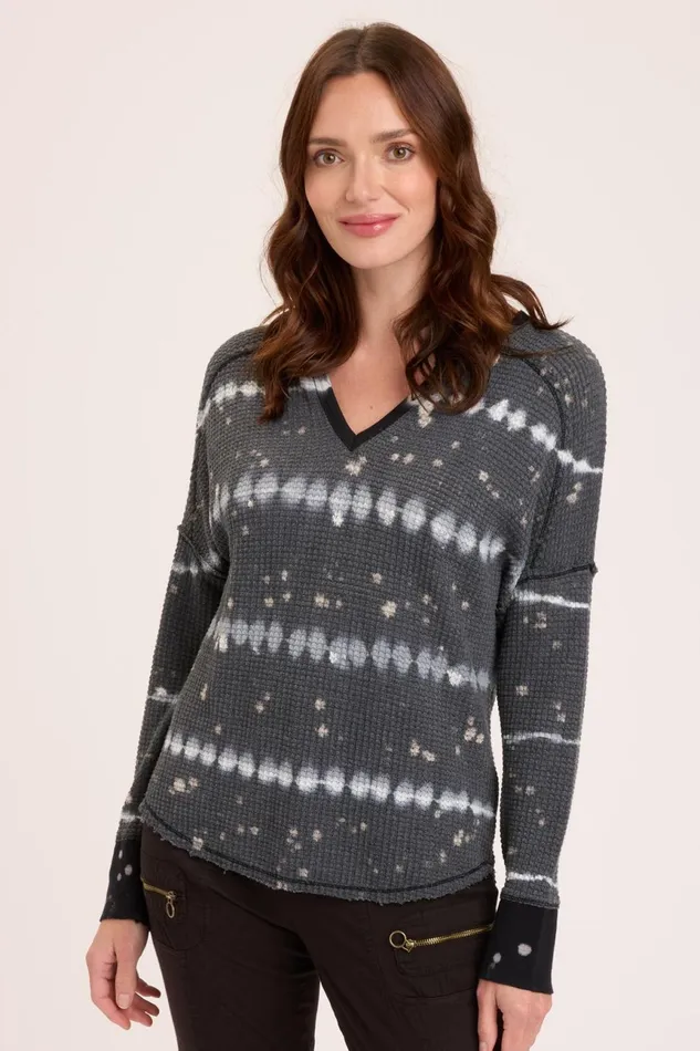 Clothing Sweatshirts XCVI Bullock VNeck Pullover Pique Wash Grayscale