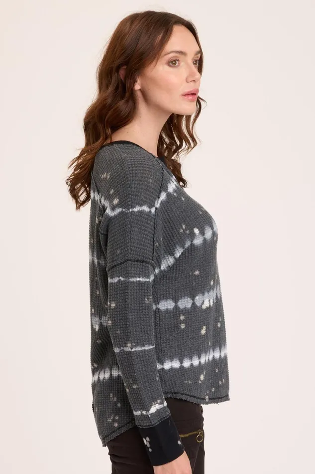 Clothing Sweatshirts XCVI Bullock VNeck Pullover Pique Wash Grayscale
