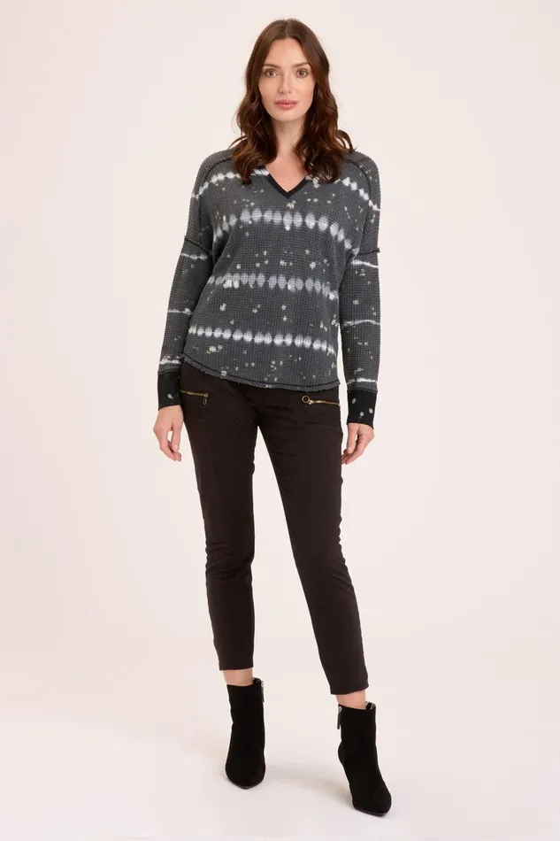 Clothing Sweatshirts XCVI Bullock VNeck Pullover Pique Wash Grayscale