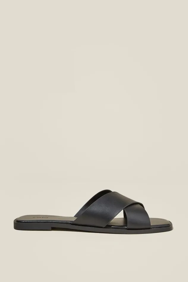 Cloverly Crossover Slide Black Smooth Women Cotton On Shoes and Slippers
