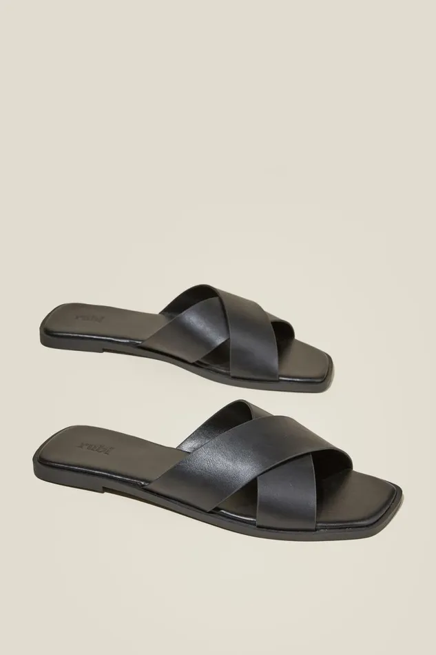 Cloverly Crossover Slide Black Smooth Women Cotton On Shoes and Slippers Cloverly Crossover Slide Black Smooth Women Cotton On Shoes and Slippers