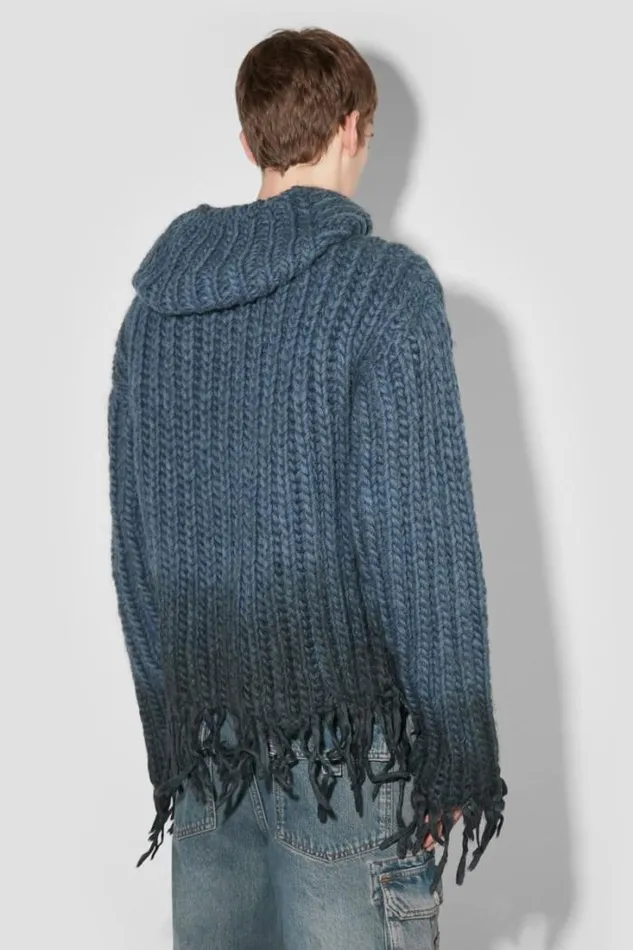 Coated Bulky Knitted Hoodie Denim Blue Men MISBHV Knitwear