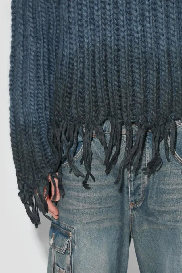 Coated Bulky Knitted Hoodie Denim Blue Men MISBHV Knitwear