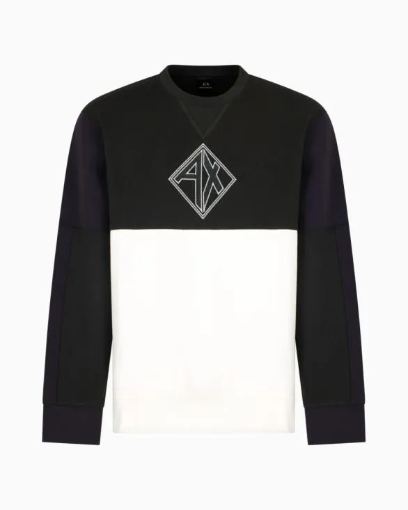 Color Block Crewneck Sweatshirt With Logo Green Men Armani Sweatshirts