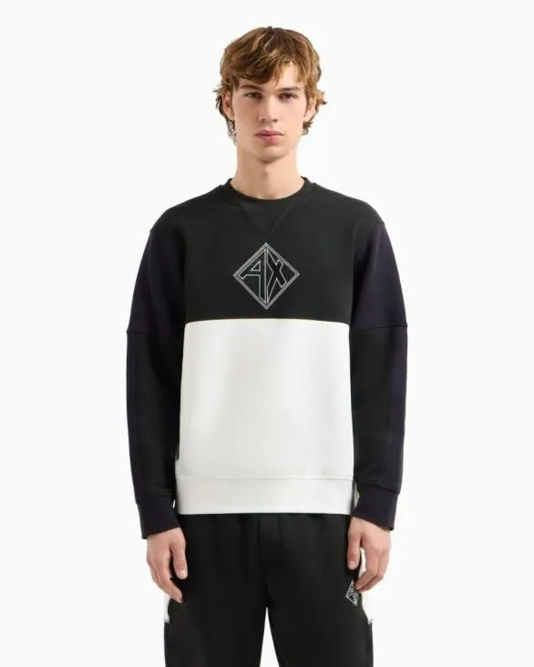 Color Block Crewneck Sweatshirt With Logo Green Men Armani Sweatshirts Color Block Crewneck Sweatshirt With Logo Green Men Armani Sweatshirts
