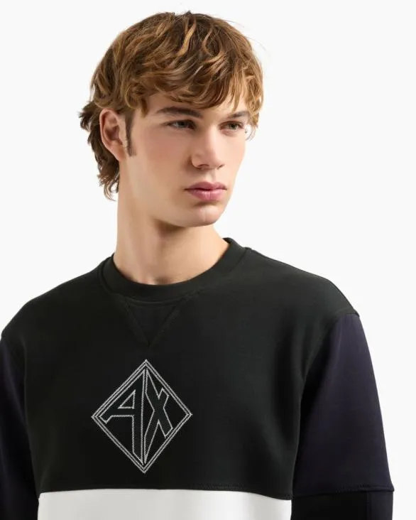 Color Block Crewneck Sweatshirt With Logo Green Men Armani Sweatshirts Color Block Crewneck Sweatshirt With Logo Green Men Armani Sweatshirts