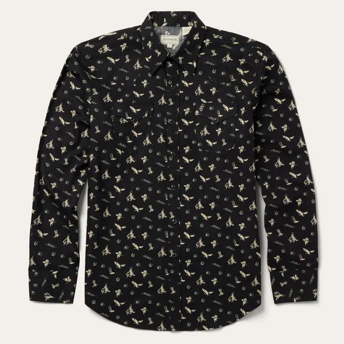 Conversation Print Western Shirt Black Men Stetson Modern Cut