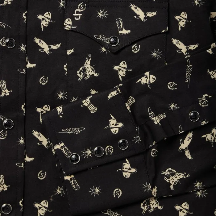 Conversation Print Western Shirt Black Men Stetson Modern Cut