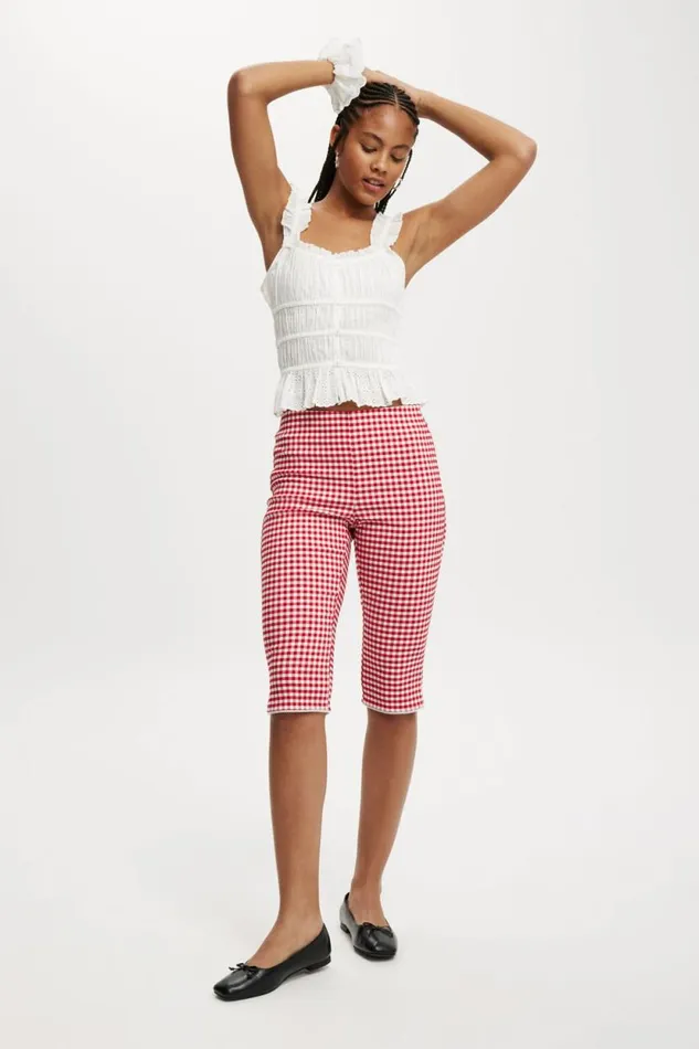 Corey Capri Pant Picnic Gingham Racer Red Women Cotton On Pants