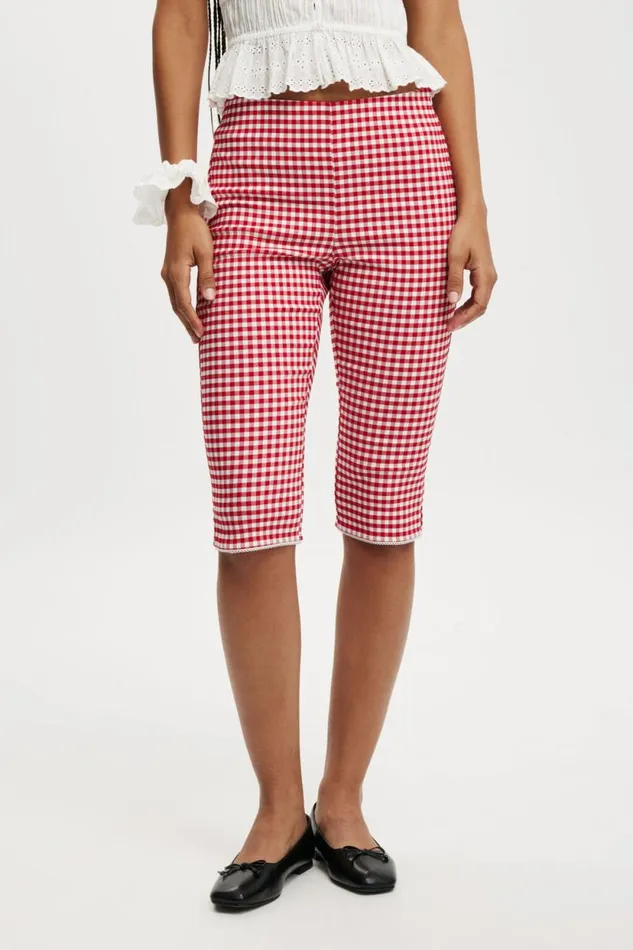 Corey Capri Pant Picnic Gingham Racer Red Women Cotton On Pants