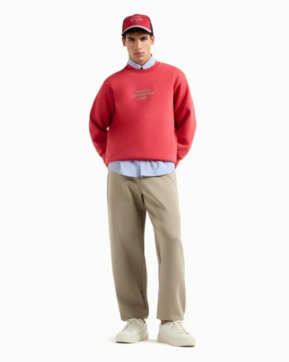 Crewneck Sweatshirt In Bonded Stretch Fabric Red Men Armani Matching Sets Crewneck Sweatshirt In Bonded Stretch Fabric Red Men Armani Matching Sets
