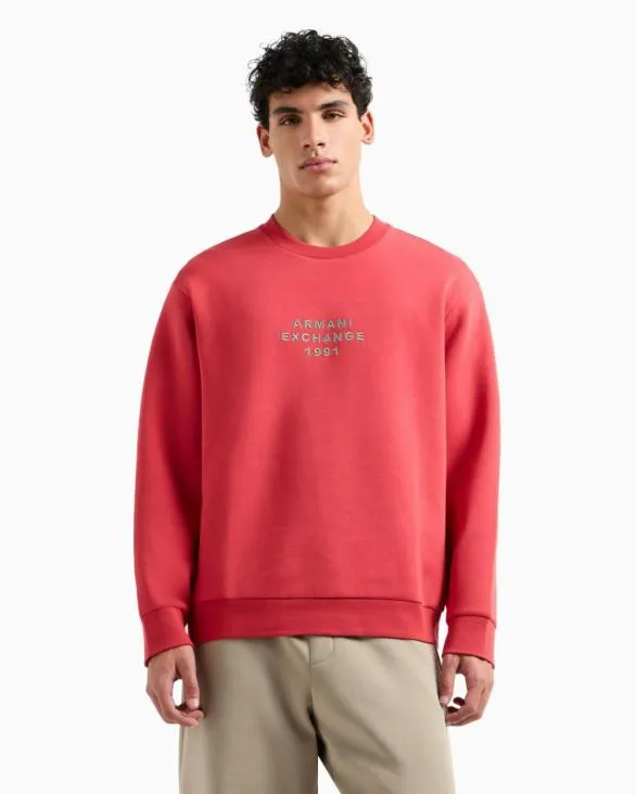 Crewneck Sweatshirt In Bonded Stretch Fabric Red Men Armani Matching Sets Crewneck Sweatshirt In Bonded Stretch Fabric Red Men Armani Matching Sets