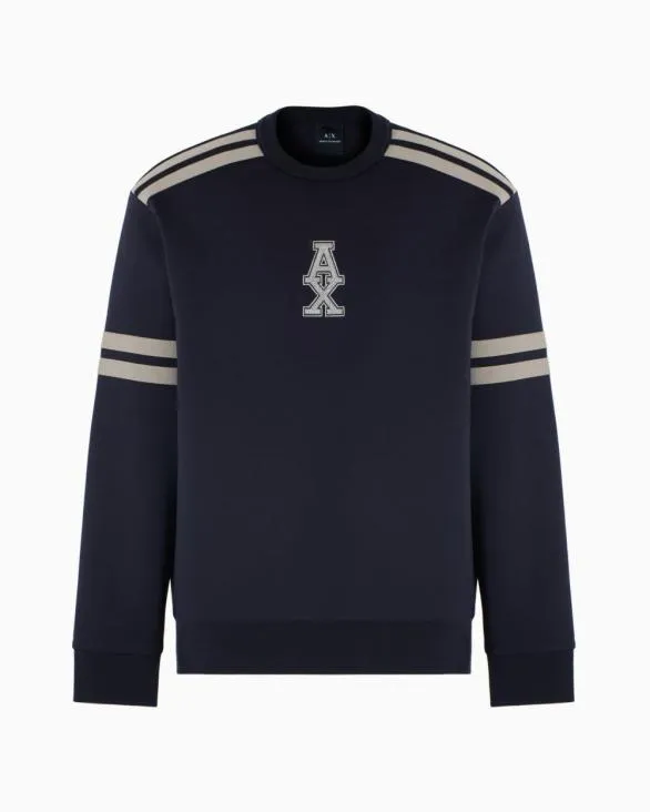 Crewneck Sweatshirt With Stripes And Logo Navyblue Men Armani Sweatshirts