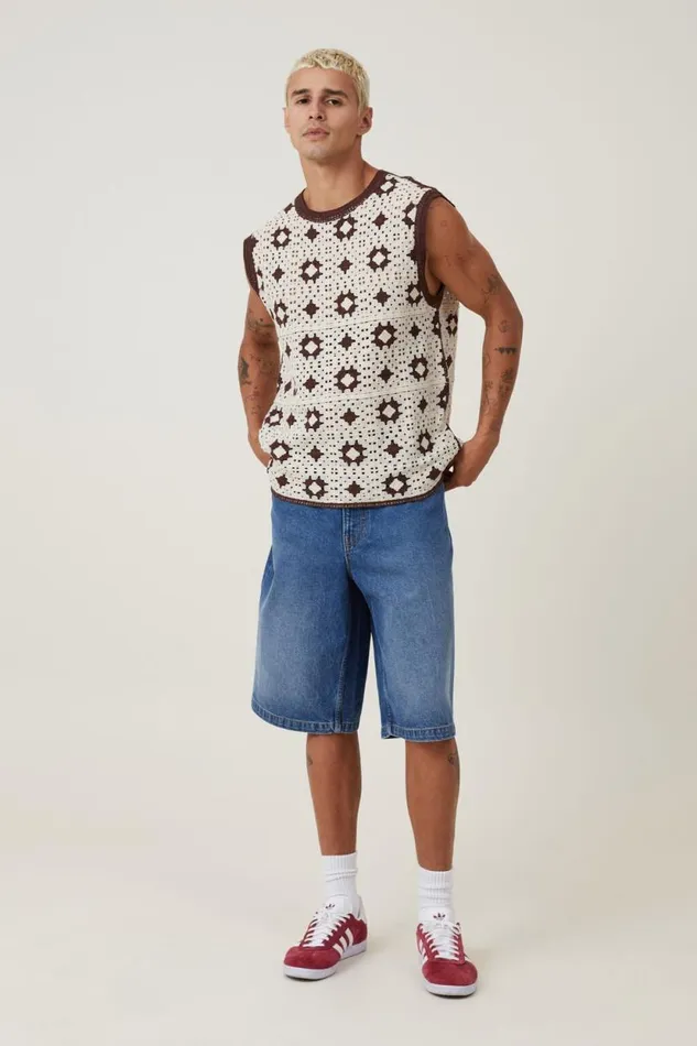 Crochet Muscle Patchwork Men Cotton On Tees and Tanks Crochet Muscle Patchwork Men Cotton On Tees and Tanks