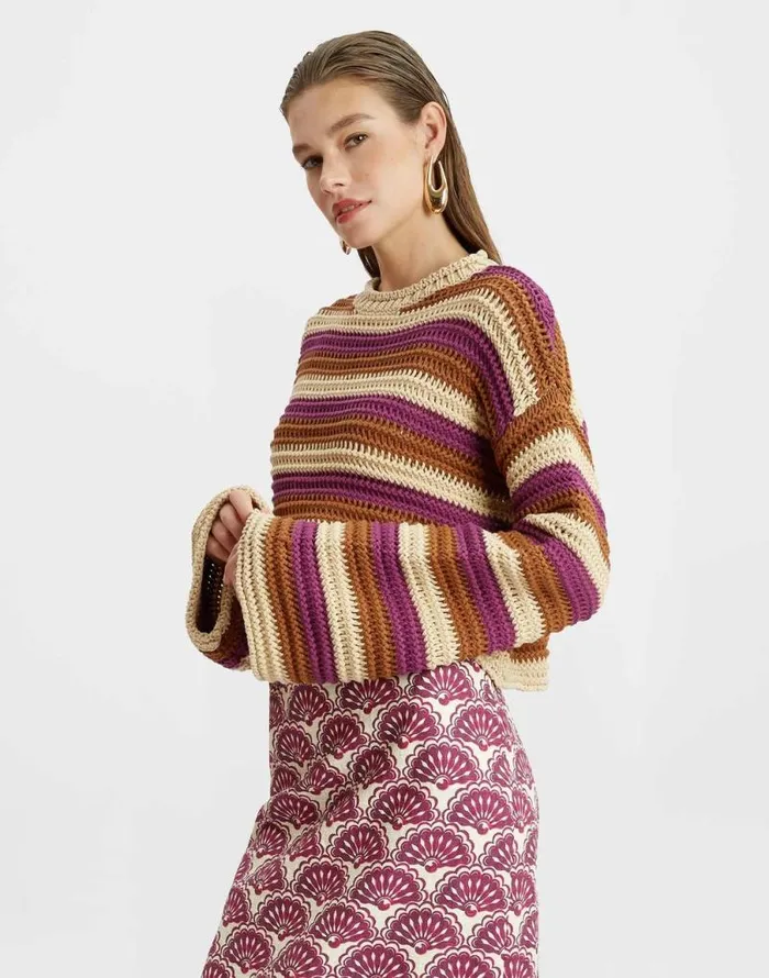 Crop Sweater Multicolor Ivory Women La Double J Knitwear