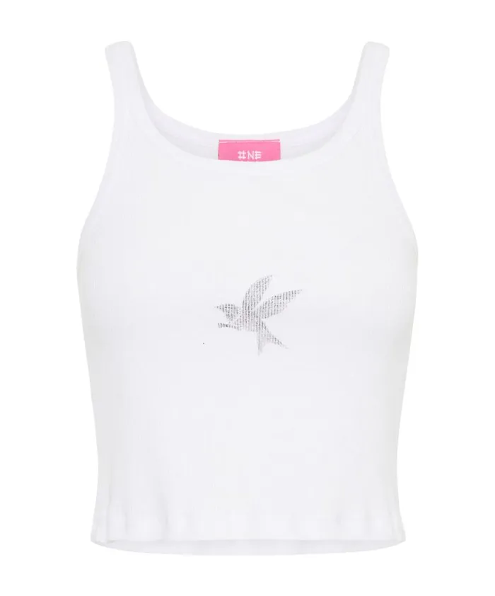 CROPPED BOWER BIRD RIBBED TANK TOP WHITE Women One Teaspoon Tees and Tanks CROPPED BOWER BIRD RIBBED TANK TOP WHITE Women One Teaspoon Tees and Tanks