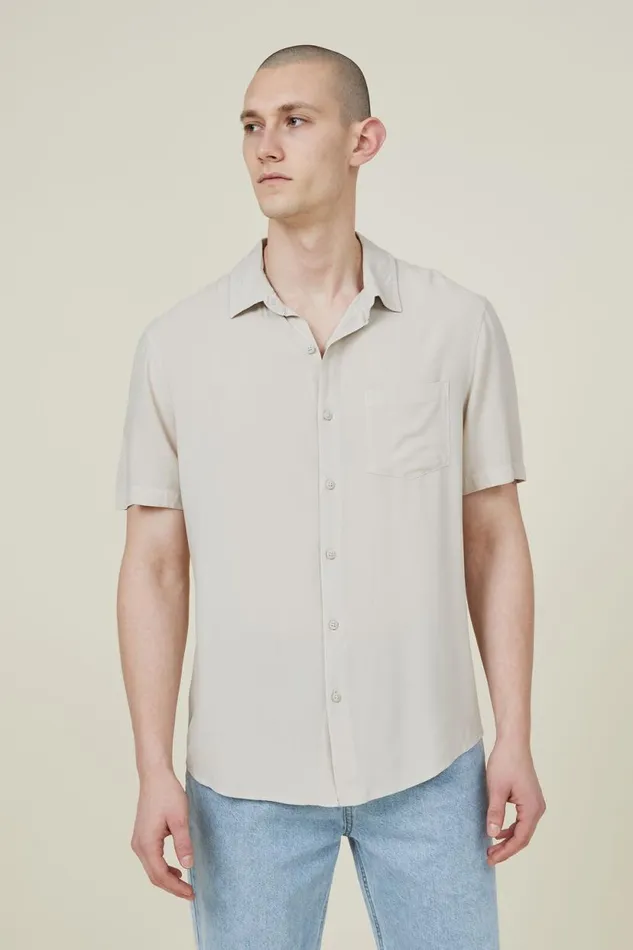 Cuban Short Sleeve Shirt Stone Men Cotton On Tees and Tanks