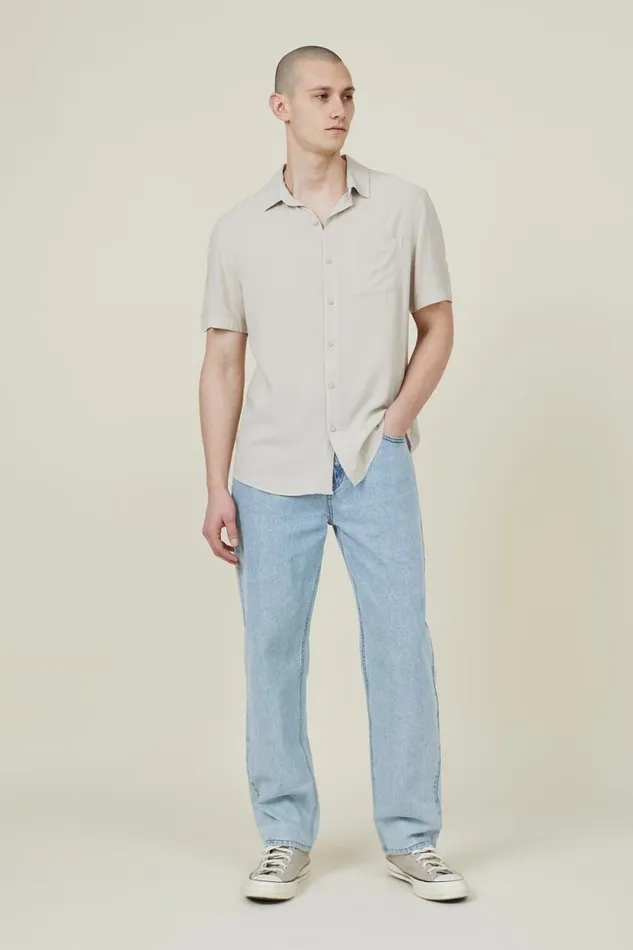 Cuban Short Sleeve Shirt Stone Men Cotton On Tees and Tanks Cuban Short Sleeve Shirt Stone Men Cotton On Tees and Tanks