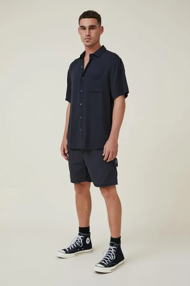 Cuban Short Sleeve Shirt Washed Black Men Cotton On Tees and Tanks Cuban Short Sleeve Shirt Washed Black Men Cotton On Tees and Tanks