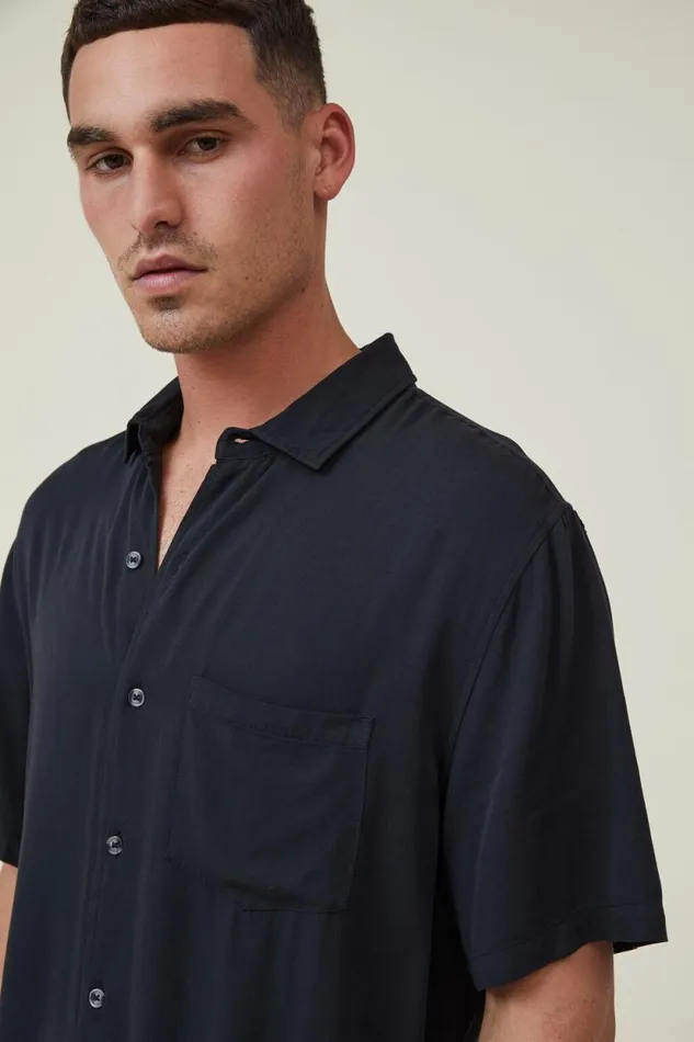 Cuban Short Sleeve Shirt Washed Black Men Cotton On Tees and Tanks Cuban Short Sleeve Shirt Washed Black Men Cotton On Tees and Tanks