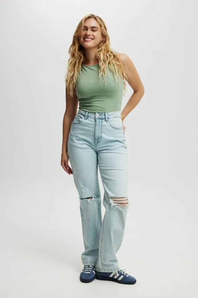 Curvy Stretch Straight Jean Crystal Blue Rip Women Cotton On Pants