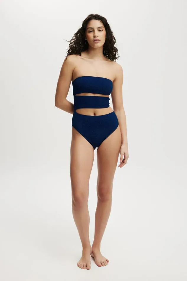 Cut Out One Piece Cheeky Deep Blue Metallic Crinkle Women Cotton On One Piece Swimsuits