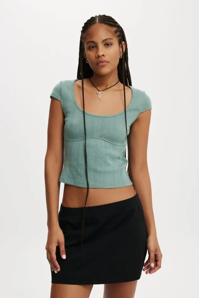 Darcie Scoop Neck Short Sleeve Top Jaded Green Women Cotton On Tops
