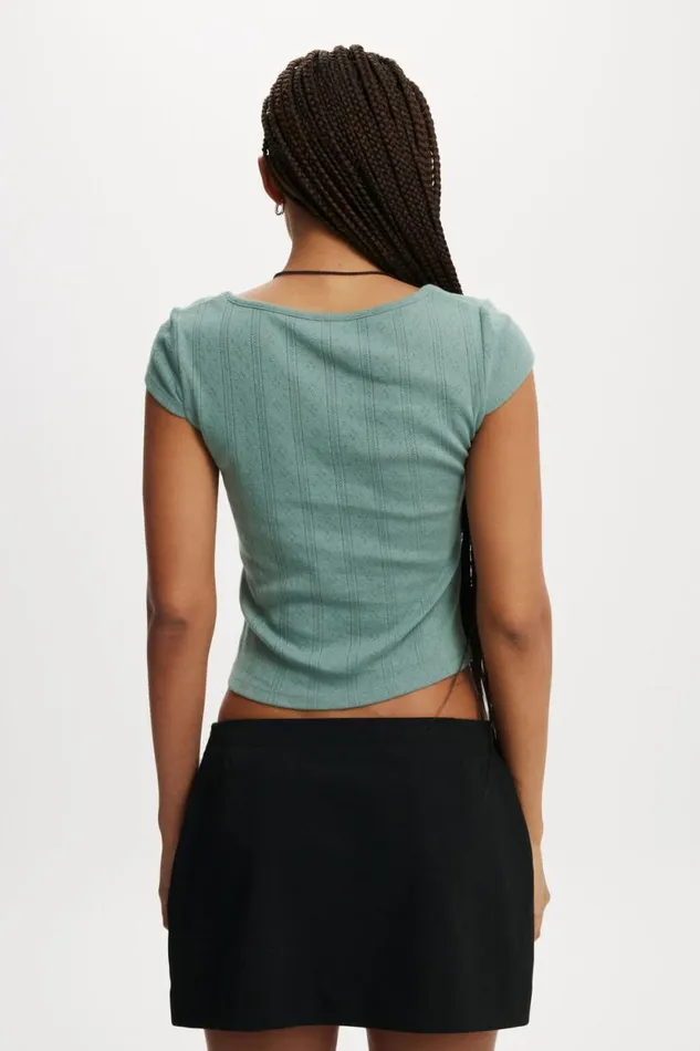 Darcie Scoop Neck Short Sleeve Top Jaded Green Women Cotton On Tops