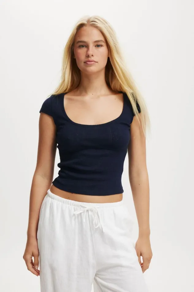 Darcie Scoop Neck Short Sleeve Top Winter Night Women Cotton On Tops