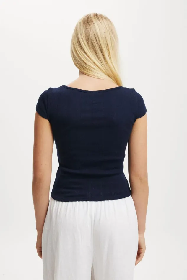 Darcie Scoop Neck Short Sleeve Top Winter Night Women Cotton On Tops