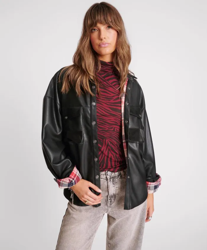DARIA FAUX LEATHER FLANNEL SHACKET Women One Teaspoon Jackets