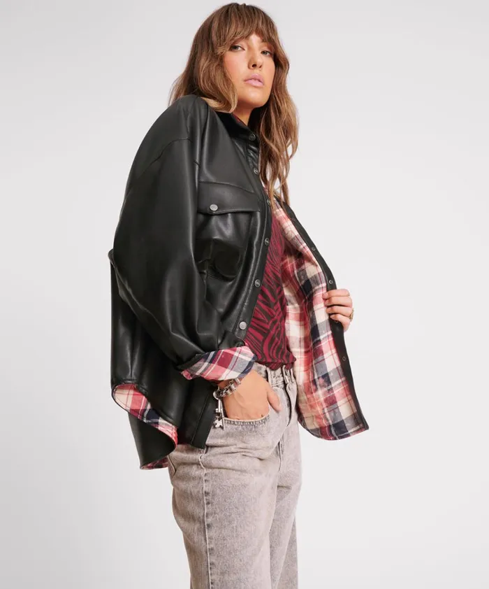 DARIA FAUX LEATHER FLANNEL SHACKET Women One Teaspoon Jackets