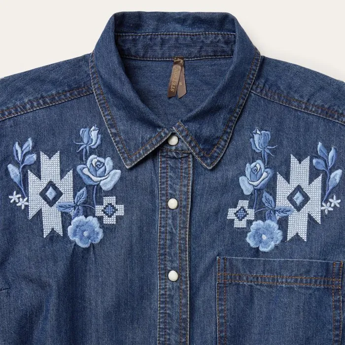 Dark Blue Denim Shirt Dress Blue Women Stetson Mini