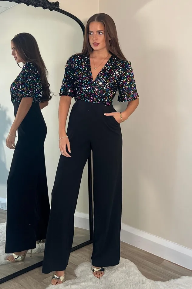 Delphine Multi Sequin Top Wide Leg Jumpsuit Women Girl In Mind Jumpsuits and Playsuits Delphine Multi Sequin Top Wide Leg Jumpsuit Women Girl In Mind Jumpsuits and Playsuits