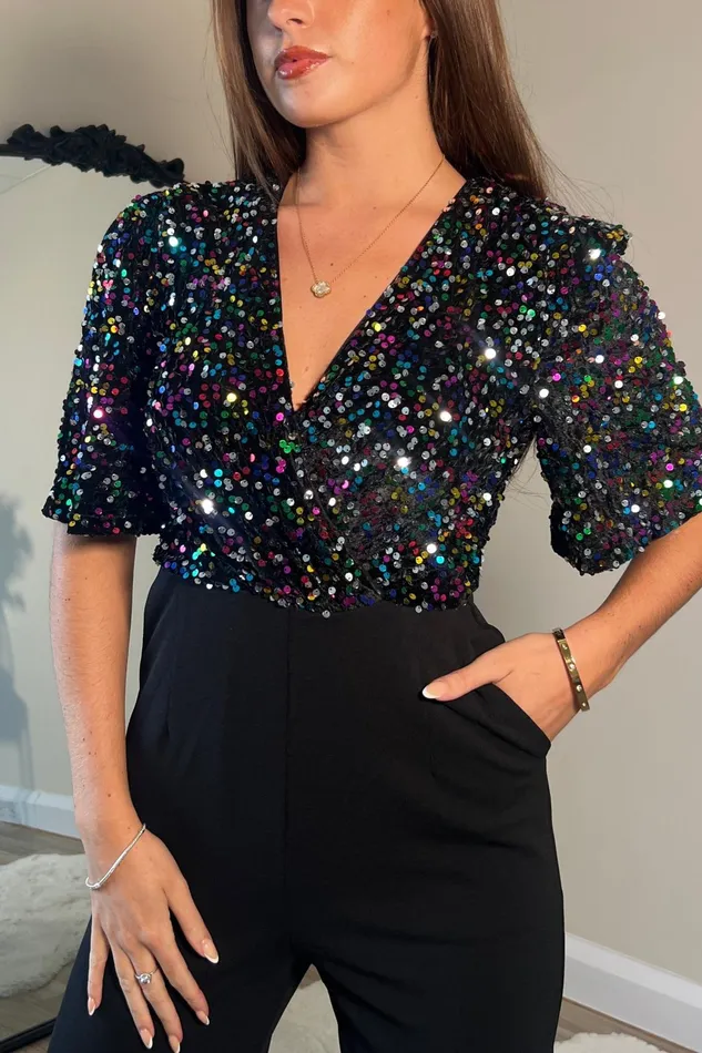Delphine Multi Sequin Top Wide Leg Jumpsuit Women Girl In Mind Jumpsuits and Playsuits