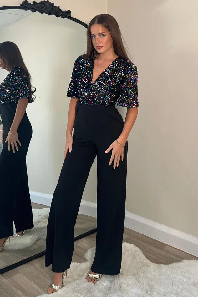 Delphine Multi Sequin Top Wide Leg Jumpsuit Women Girl In Mind Jumpsuits and Playsuits