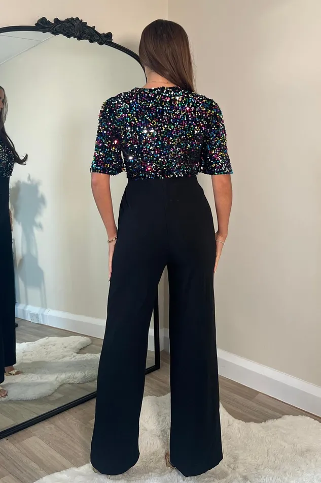 Delphine Multi Sequin Top Wide Leg Jumpsuit Women Girl In Mind Jumpsuits and Playsuits