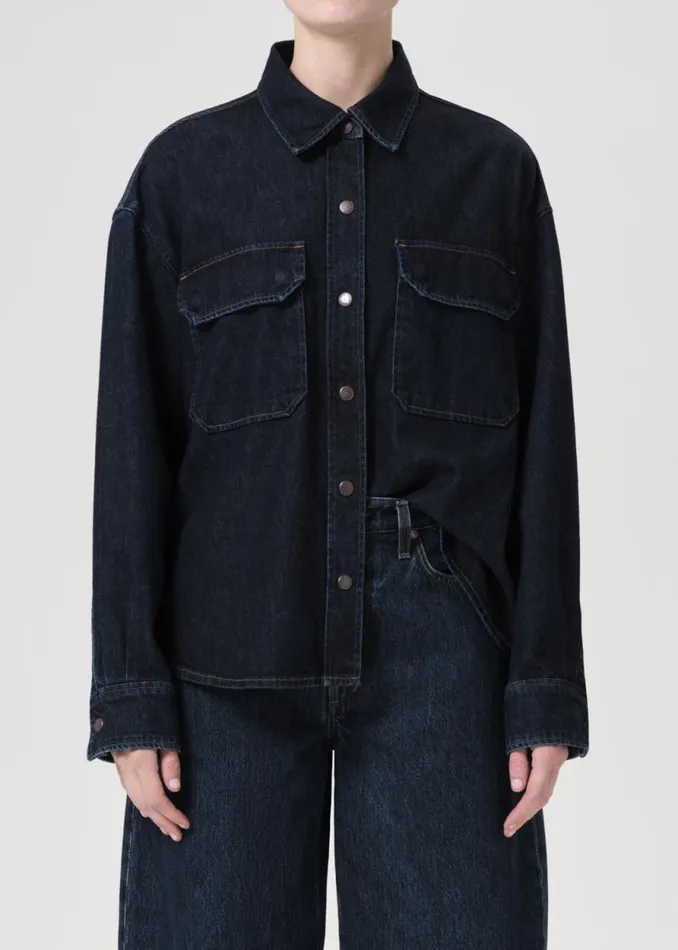 Denim Women Agolde Gwen Slice Shirt In Rinse